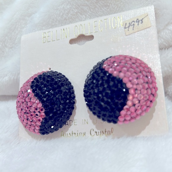 VINTAGE BELLINI DOME BLACK/PINK SWAROFSKI CRYSTAL BEAUTIFUL SWIRL - Picture 3 of 7